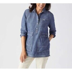 Duluth Trading Co Makers Studio Popover Work Shirt Cotton Blue Women's L